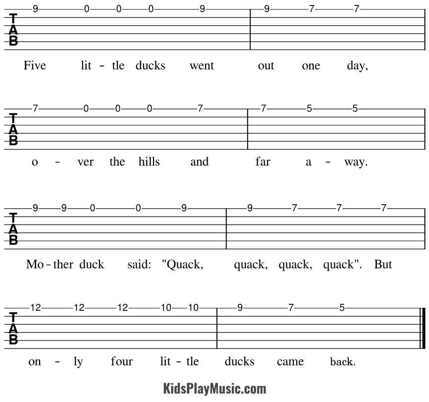 Five Little Ducks - Guitar Tabs One String