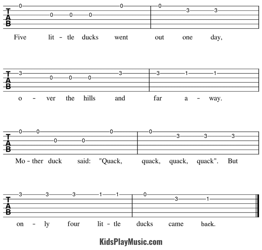 Five Little Ducks - Guitar Tabs