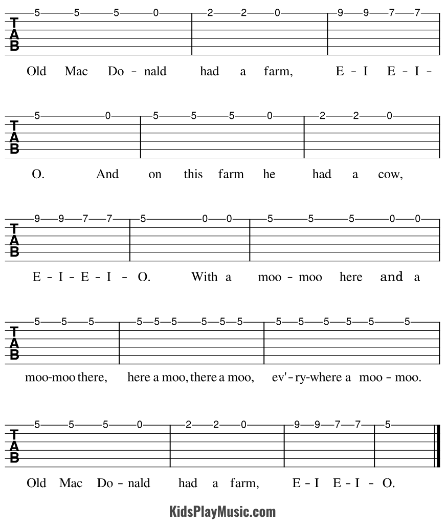 Old MacDonald - Guitar Tabs One String