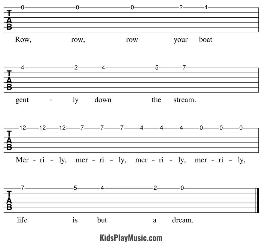 Row Row Row your Boat - Guitar Tabs One String