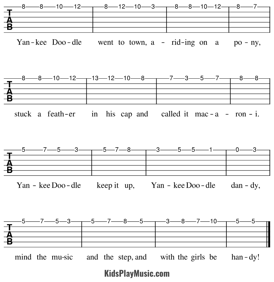 Yankee Doodle - Guitar Tabs One String