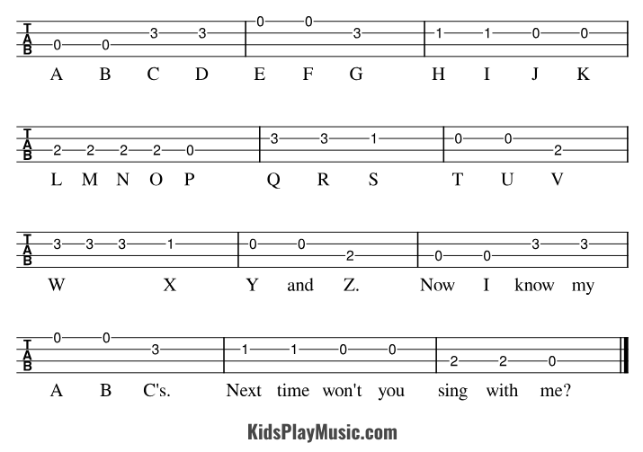 ABC Song Ukulele Chords Tabs and Sheet Music KidsPlayMusic